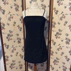 Vintage Classic Little Black Dress- City Triangles-Subtle Shimmer Vine Detail-5